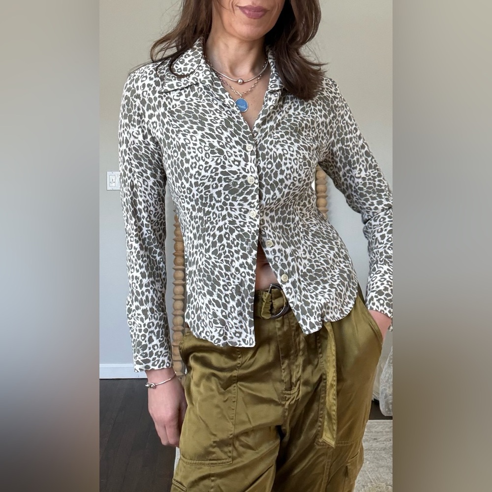 Vintage Made in USA Cache Leopard Print Shirt